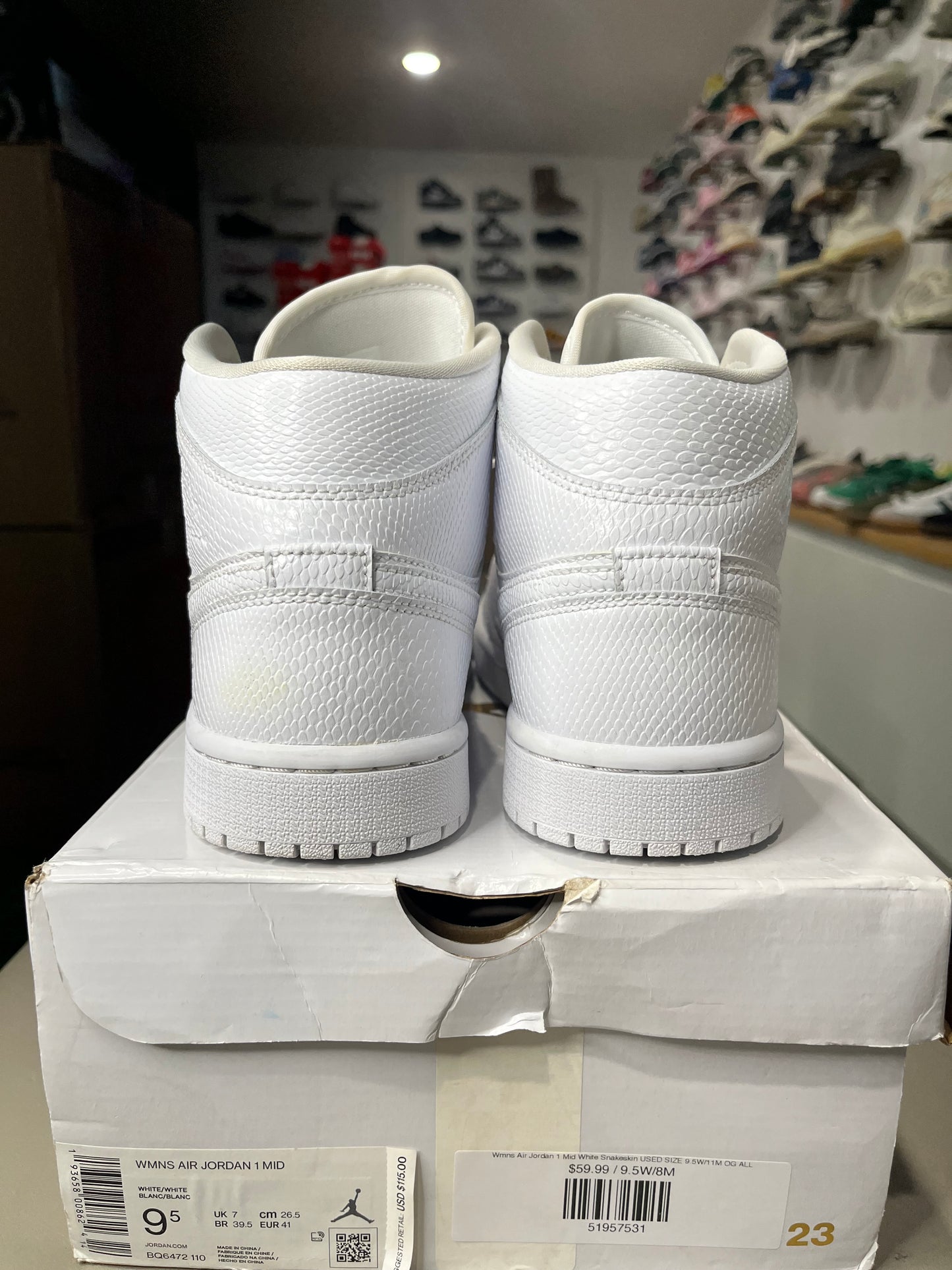 Wmns Air Jordan 1 Mid White Snakeskin USED SIZE 9.5W/11M OG ALL