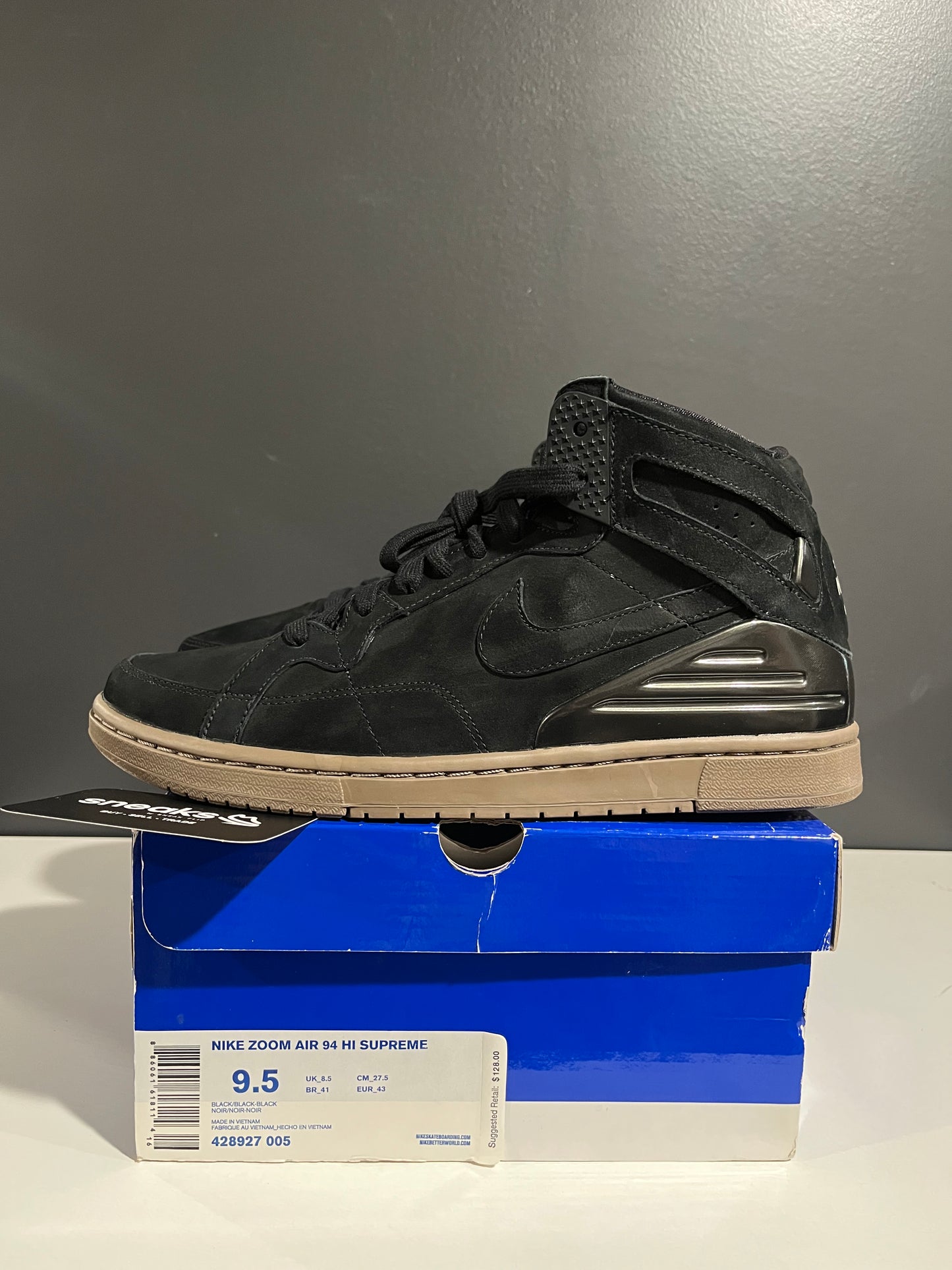 NEW Zoom Air 94 Hi Supreme Black 428927-005 SIZE 9.5M OG ALL JN25-205