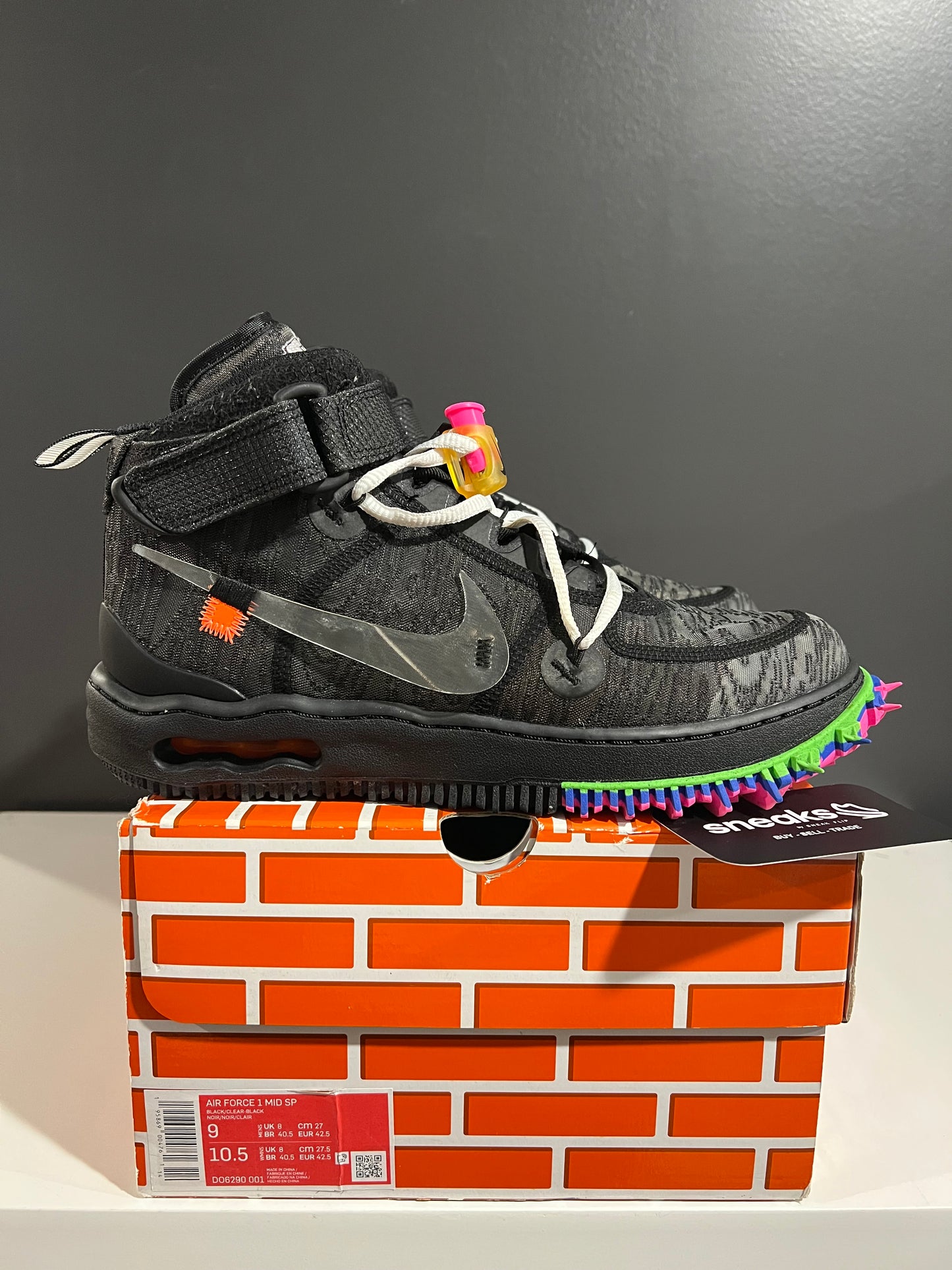 USED Off-White x Air Force 1 Mid Black DO6290-001 SIZE 9M OG ALL