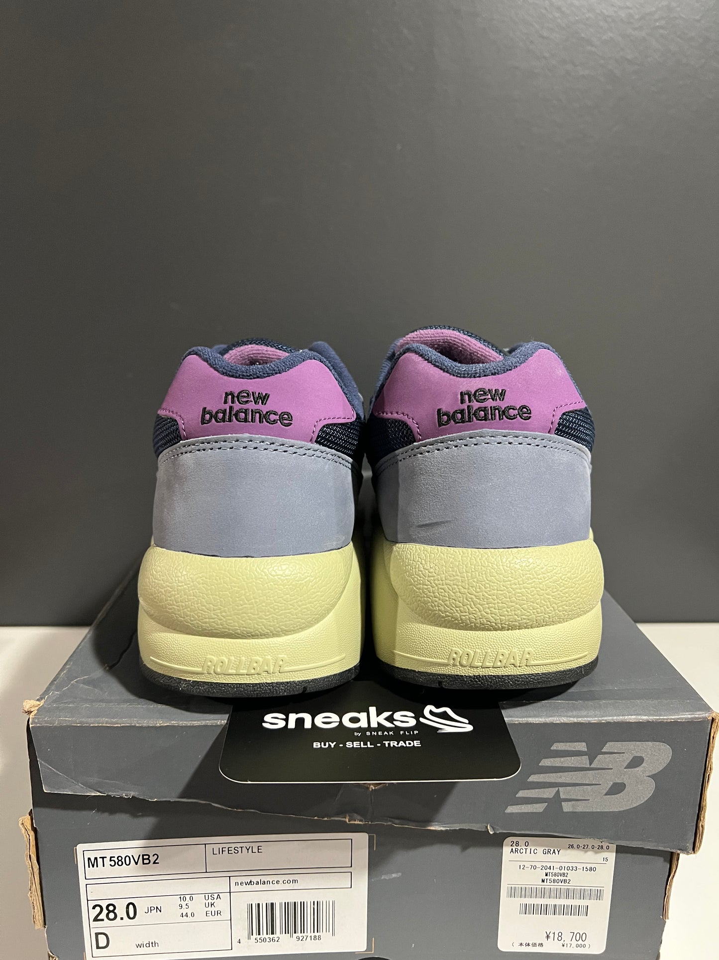 USED New Balance 580 Arctic Grey Grape MT580VB2 SIZE 10M OG ALL JY25-248