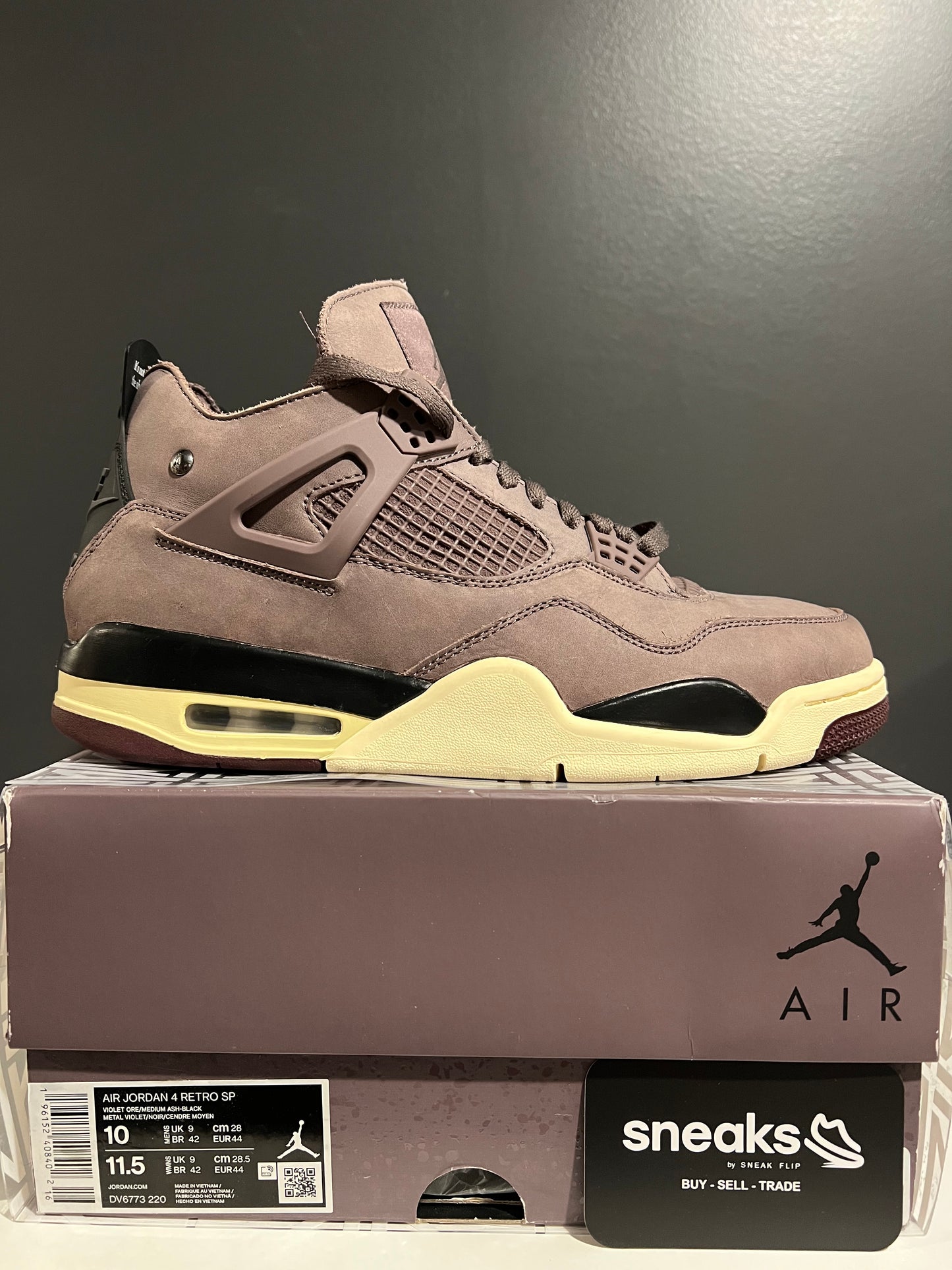 USED A Ma Maniére x Air Jordan 4 Retro Violet Ore DV6773-220 SIZE 10M OG ALL JN25-103