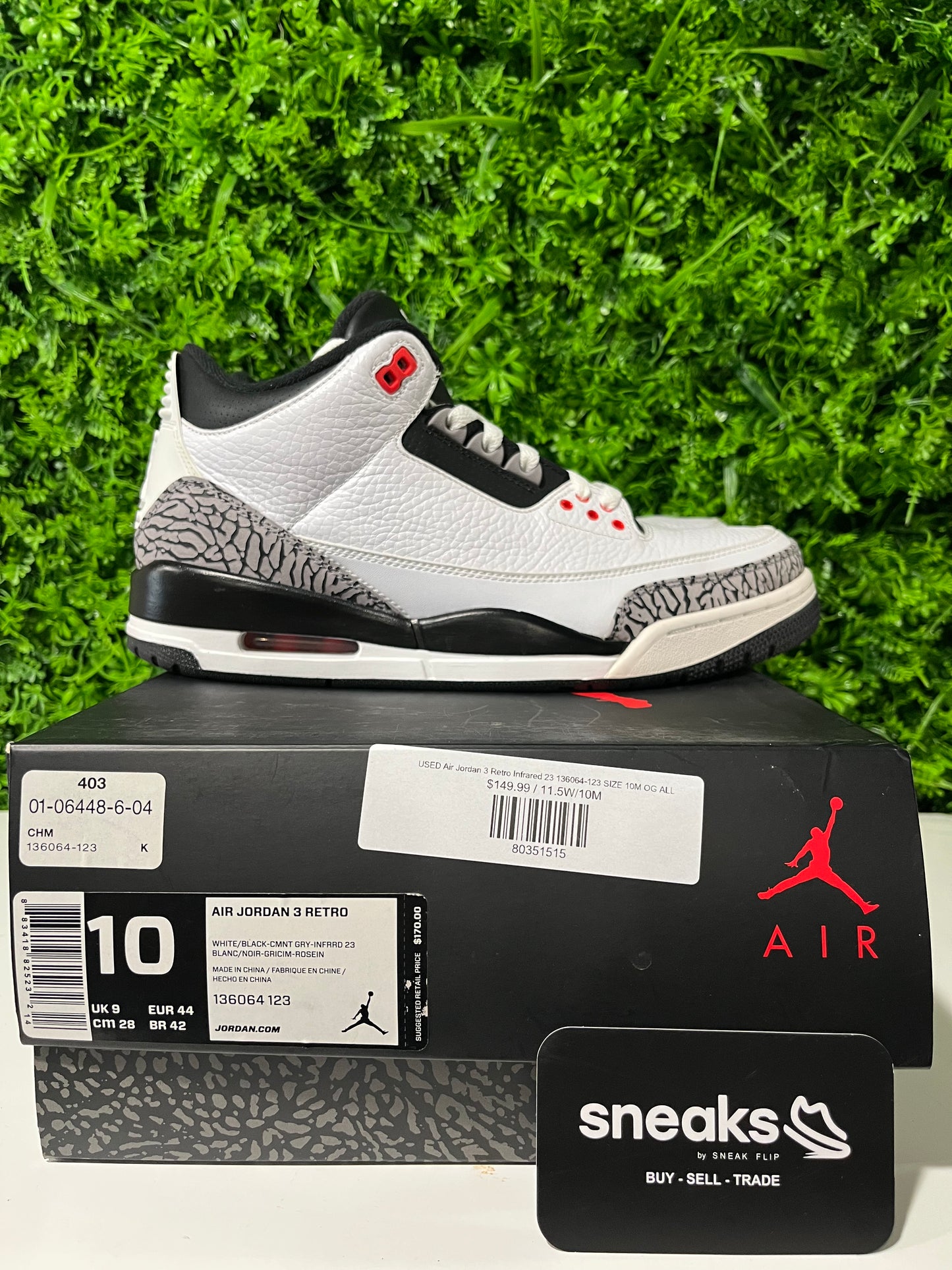 USED Air Jordan 3 Retro Infrared 23 136064-123 SIZE 10M OG ALL