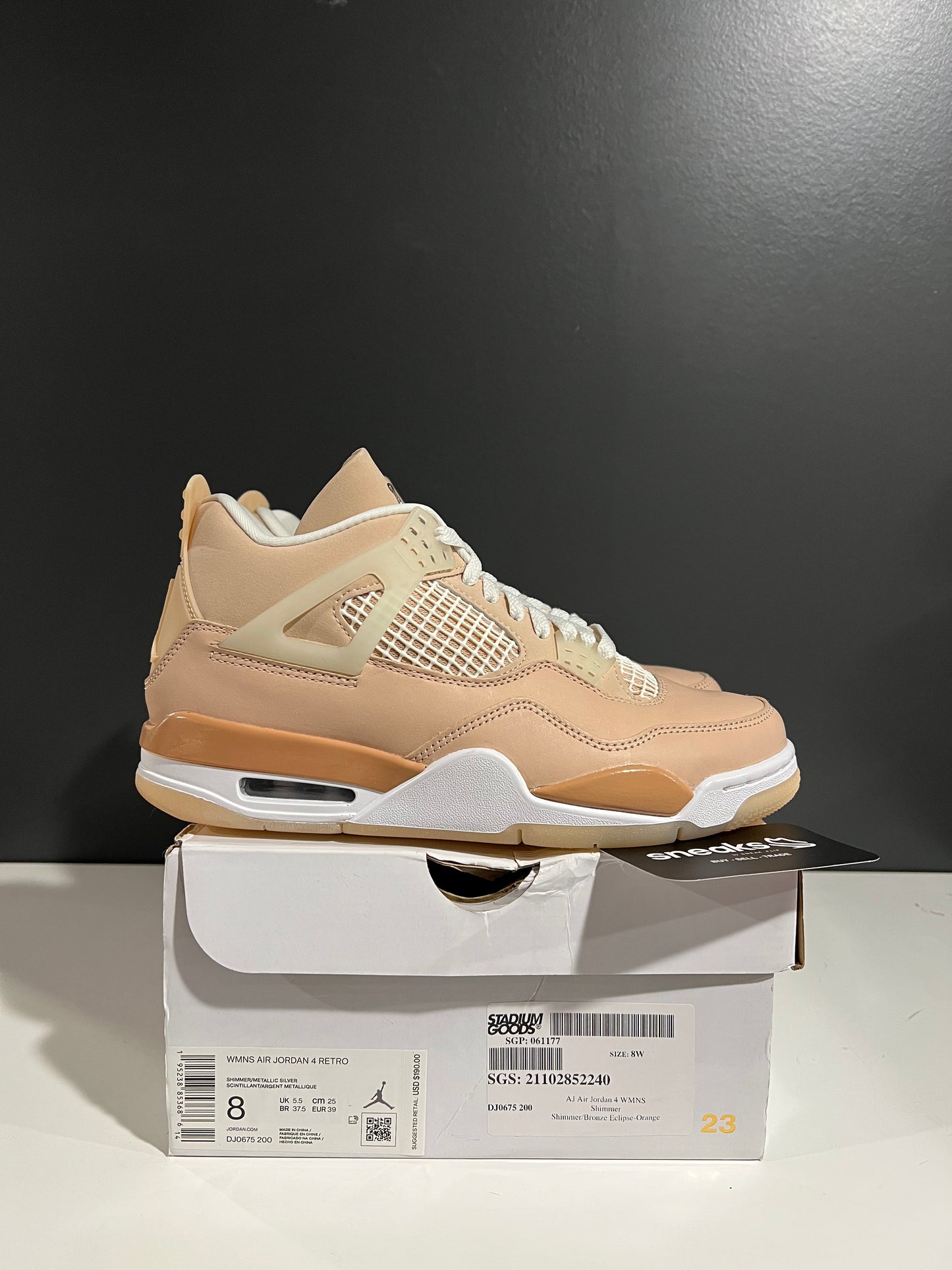 USED Wmns Air Jordan 4 Retro Shimmer DJ0675-200 SIZE 6.5Y OG ALL