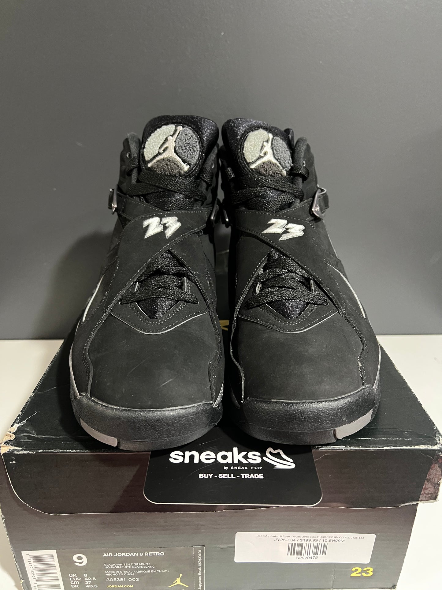USED Air Jordan 8 Retro Chrome 2015 305381-003 SIZE 9M OG ALL JY25-134