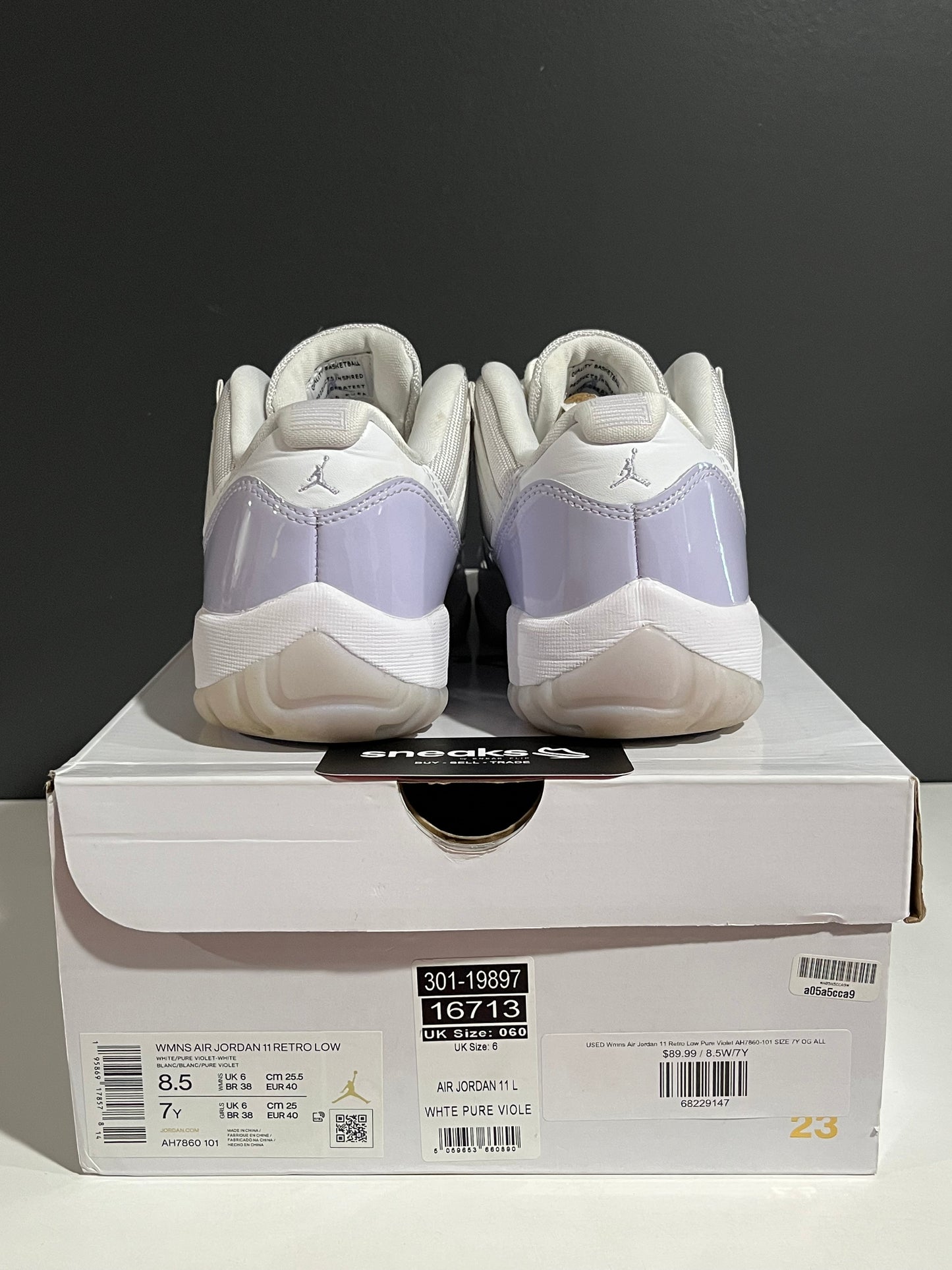 USED Wmns Air Jordan 11 Retro Low Pure Violet AH7860-101 SIZE 7Y OG ALL