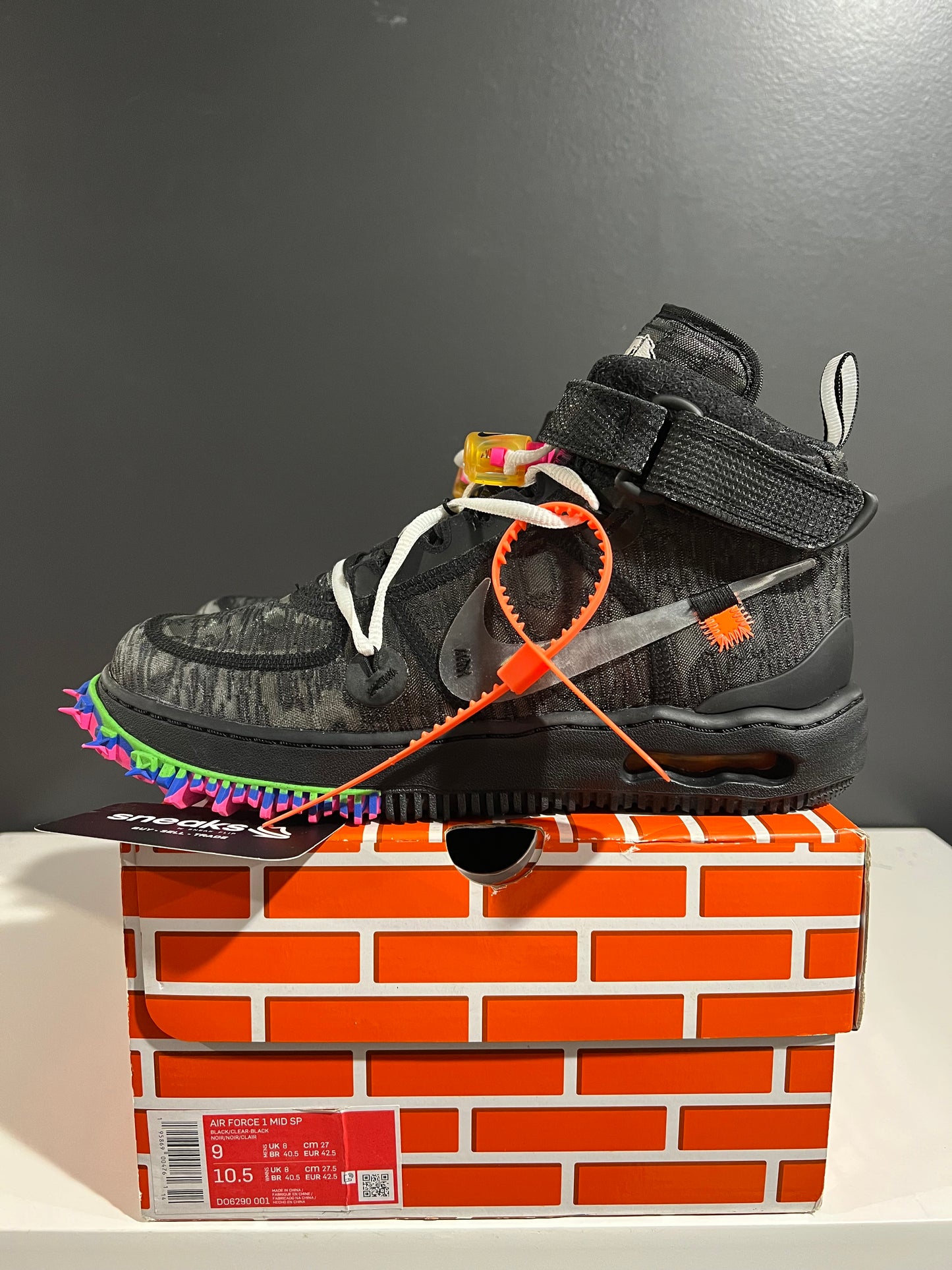USED Off-White x Air Force 1 Mid Black DO6290-001 SIZE 9M OG ALL