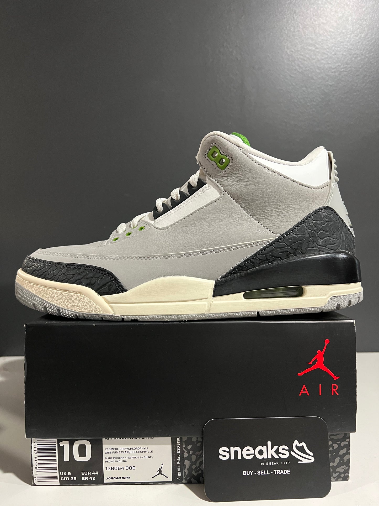 TRIED ON Air Jordan 3 Retro Chlorophyll 136064-006 SIZE 10M OG ALL SP25-082