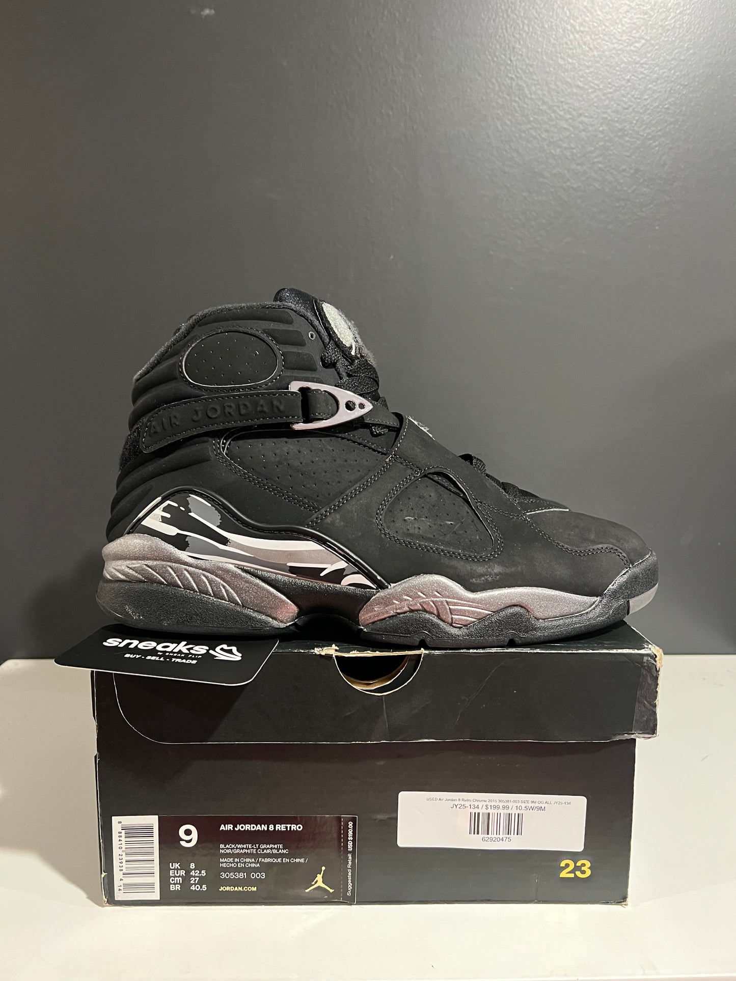 USED Air Jordan 8 Retro Chrome 2015 305381-003 SIZE 9M OG ALL JY25-134