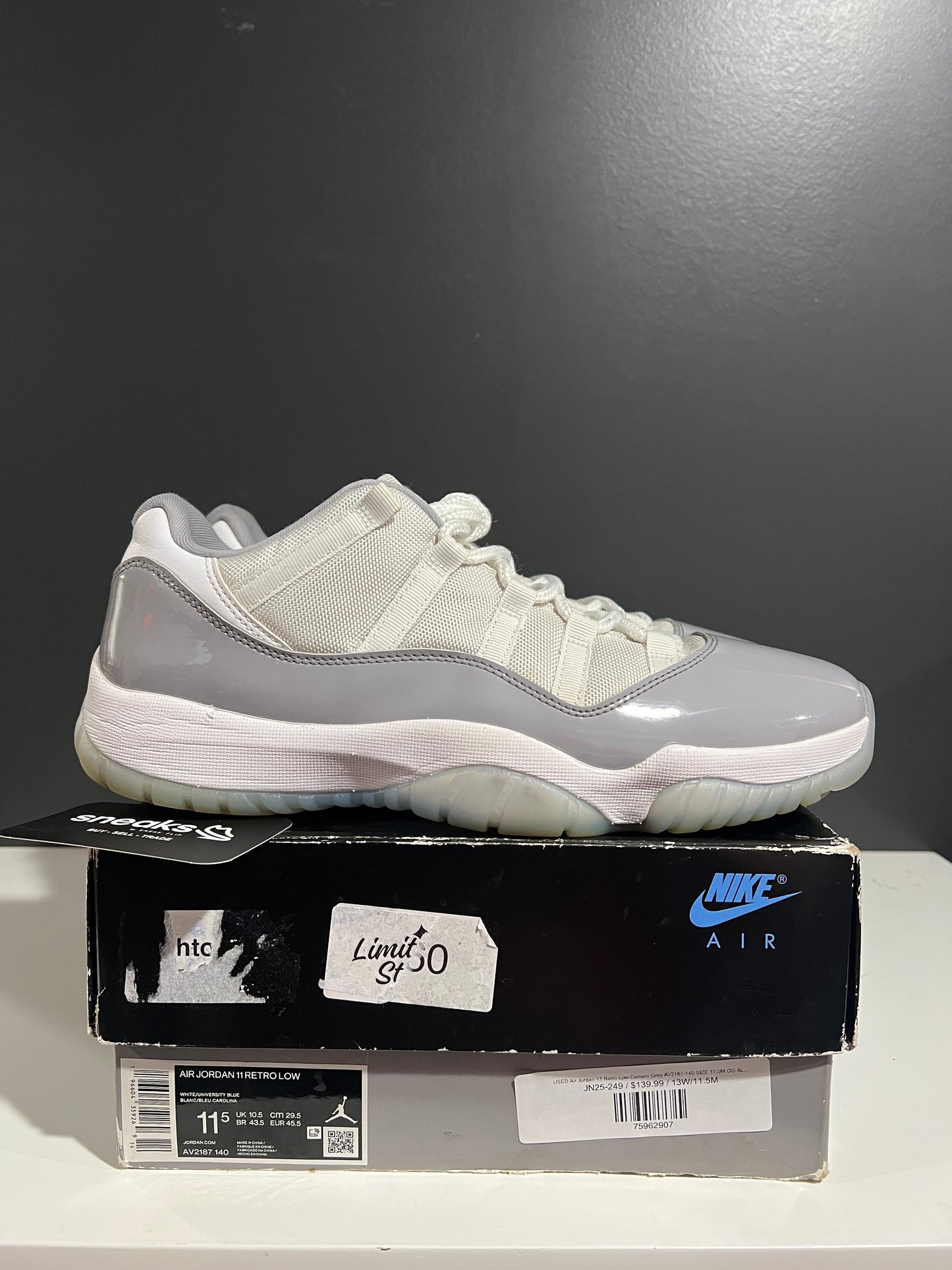 USED Air Jordan 11 Retro Low Cement Grey AV2187-140 SIZE 11.5M OG ALL JN25-249
