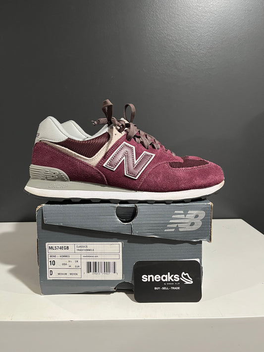 USED New Balance 574 Burgundy ML574EGB SIZE 10M OG ALL JY25-240