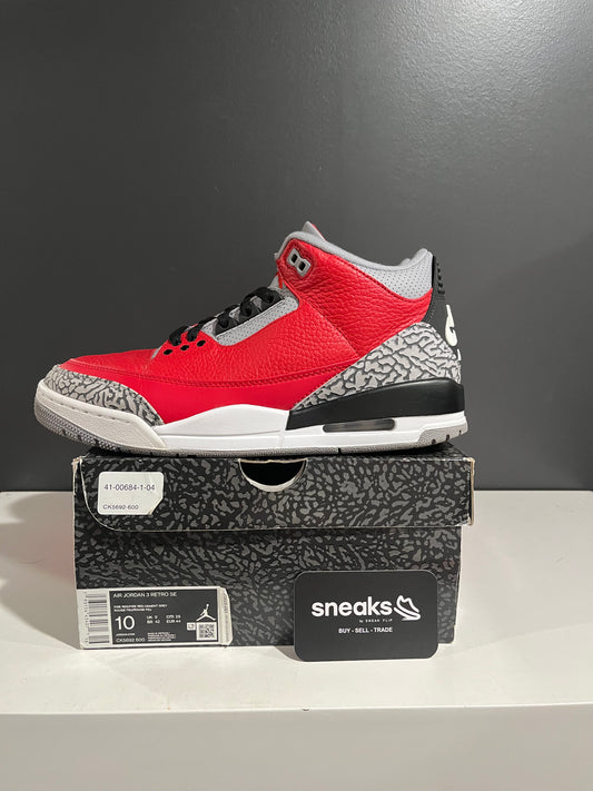 USED Air Jordan 3 Retro SE Unite Fire Red Cement Grey CK5692-600 SIZE 10M OG ALL JY25-78
