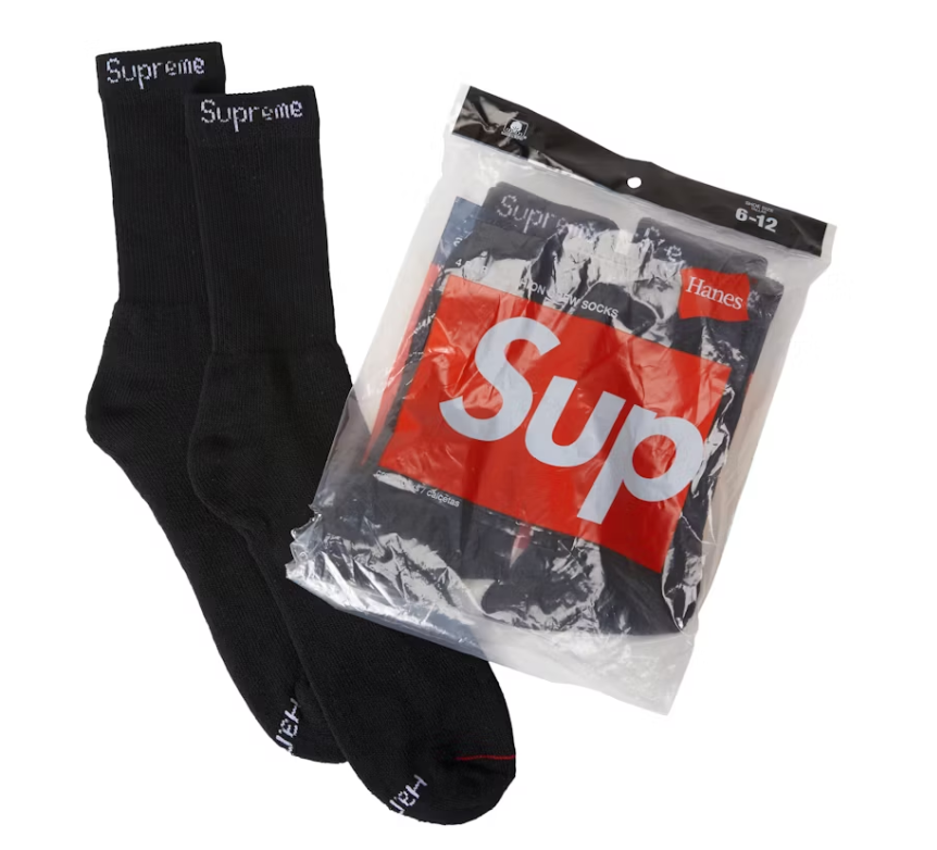 Supreme Hanes Crew Socks (4 Pack) Black