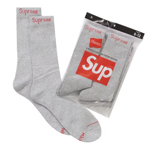 Supreme Hanes Crew Socks (4 Pack) Heather Grey