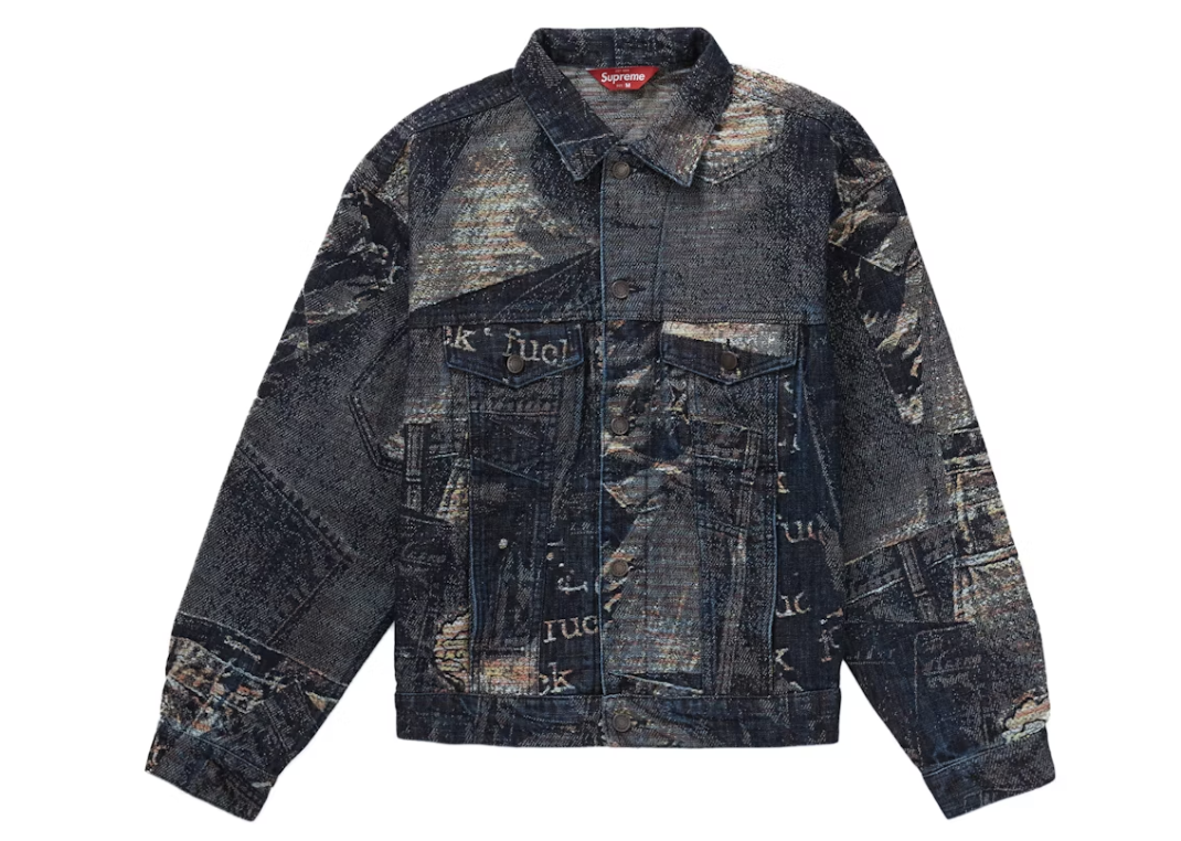 Supreme Archive Denim Jacquard Trucker Jacket Blue