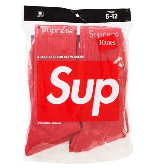 Supreme Hanes Crew Socks (4 Pack) Red