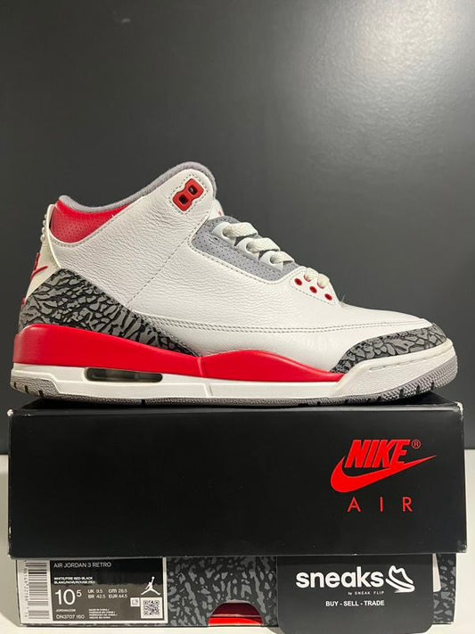 USED SIZE 10.5M  Jordan 3 Retro Fire Red (2022) - Used