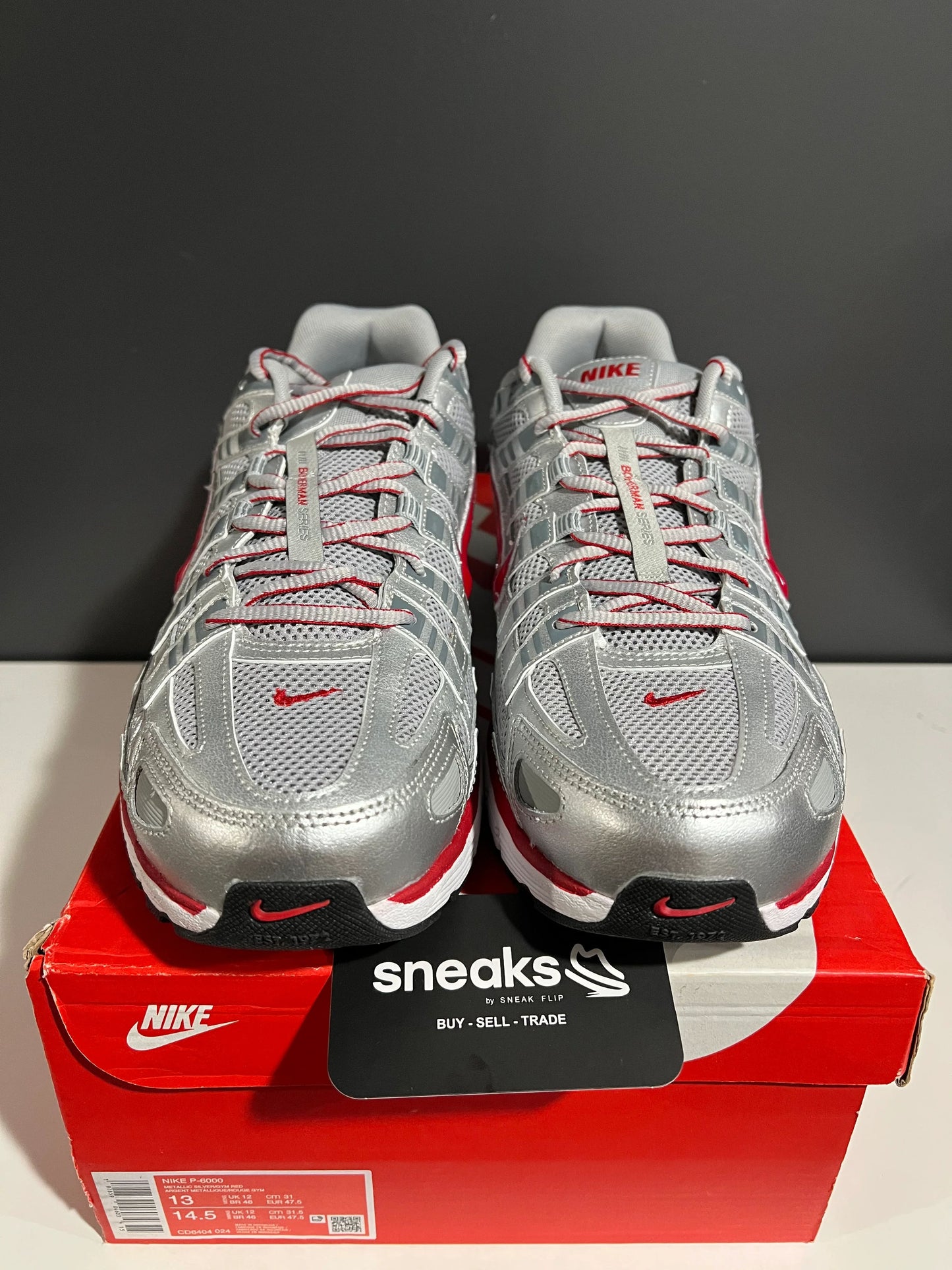 Nike P-6000 Metallic Silver Gym Red