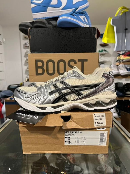 NEW SIZE 11M ASICS Gel-Kayano 14 Cream Black Metallic Plum - New (DAMAGED BOX LID)