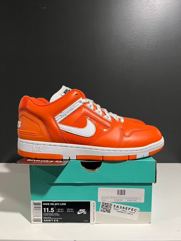 USED SIZE 11.5M Nike SB Air Force 2 Low Supreme Orange - Used