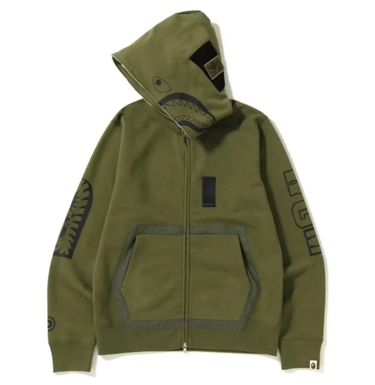 BAPE Military Shark Full Zip Hoodie Olive