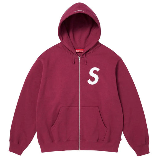 NEW Supreme S Logo Zip Up Hooded Sweatshirt Raspberry