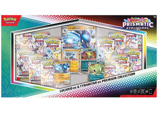2025 Pokémon Scarlet & Violet Prismatic Evolutions Lucario ex & Tyranitar ex Premium Collection